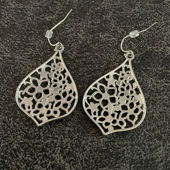 Silver Gem Tear Drop Floral Earrings - Picture 4 of 5